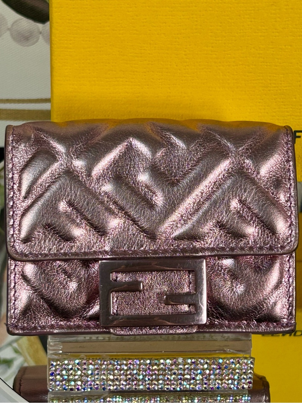 FENDI Baguette Micro Metallic Pink Trifold Wallet 💗